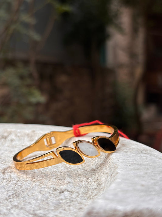 Gold Stone-Studded Cuff Bracelet – Anti-Tarnish