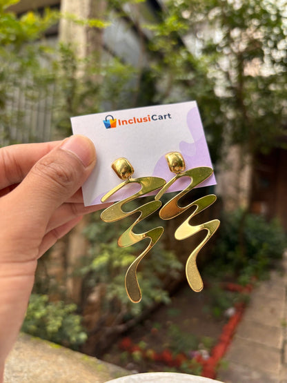 Golden Abstract Wave Anti-Tarnish Earrings