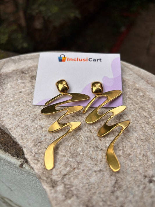 Golden Abstract Wave Anti-Tarnish Earrings