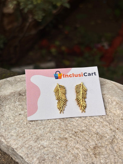 Golden Feather Anti Tarnish Earrings
