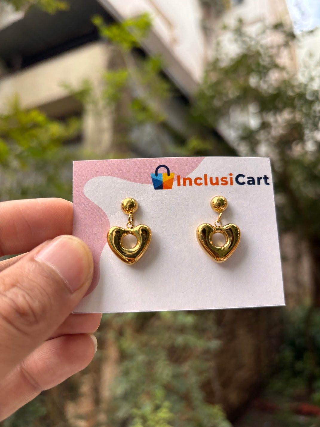 Golden Hollow Heart Drop Anti-Tarnish Earrings