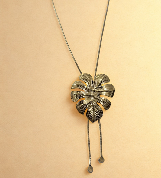Golden Palm Leaf Pendant Necklace