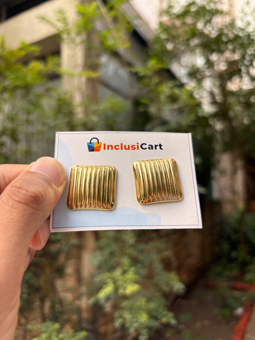 Golden Square Anti-Tarnish Earrings