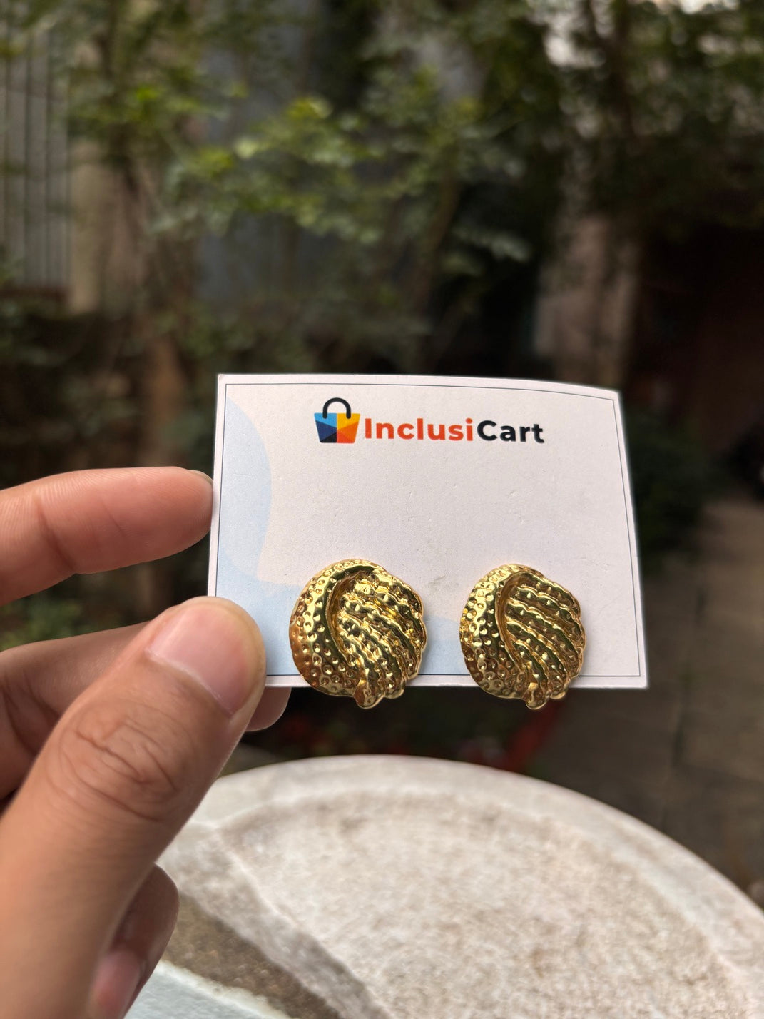 Golden Swirl Textured Anti-Tarnish Stud Earrings