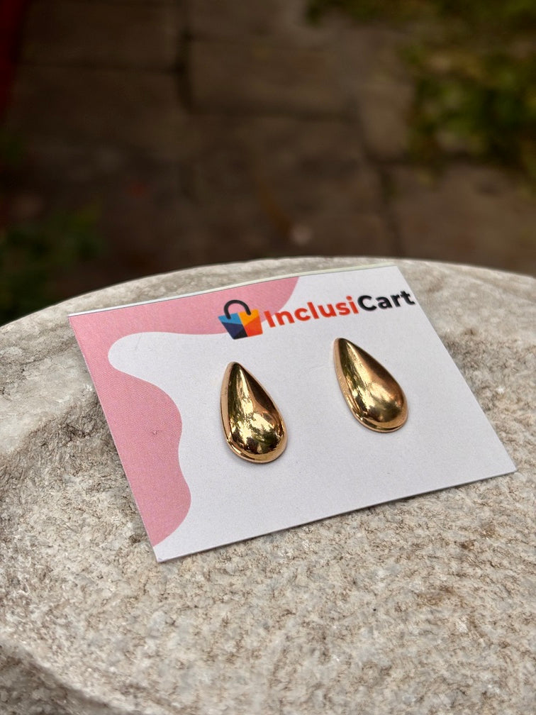 Golden Teardrop Stud Anti Tarnish Earrings