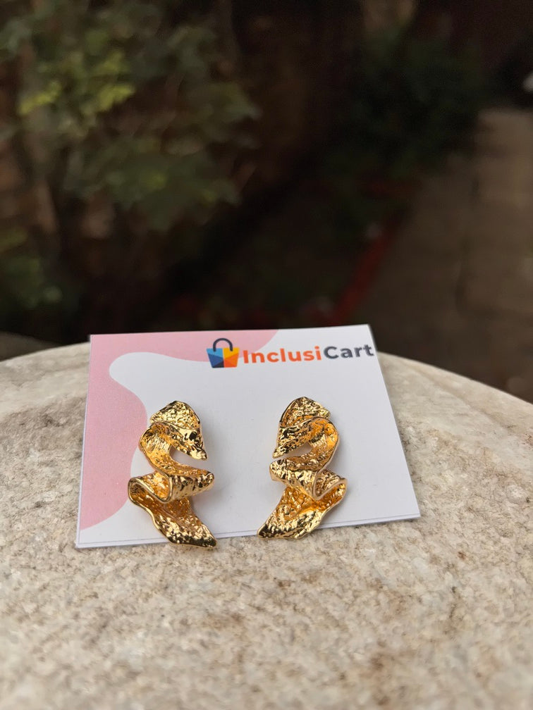 Golden Textured Swirl Anti-Tarnish Earrings