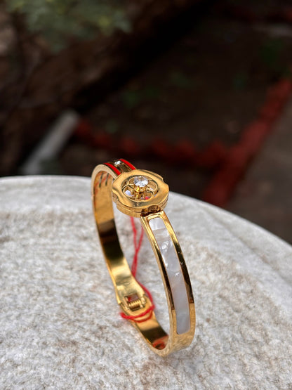 Gold Plated White Inlay & Crystal Centerpiece Bracelet