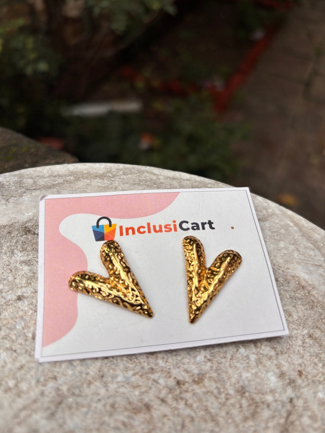Anti-Tarnish Hammered Gold V-Shape Stud Earrings