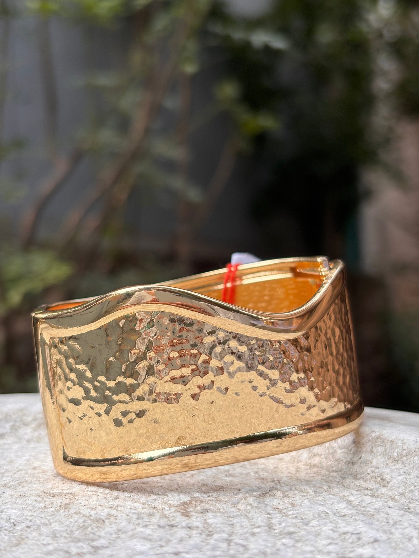 Hammered Texture Wave Design Anti-Tarnish Gold-Plated Cuff Bracelet