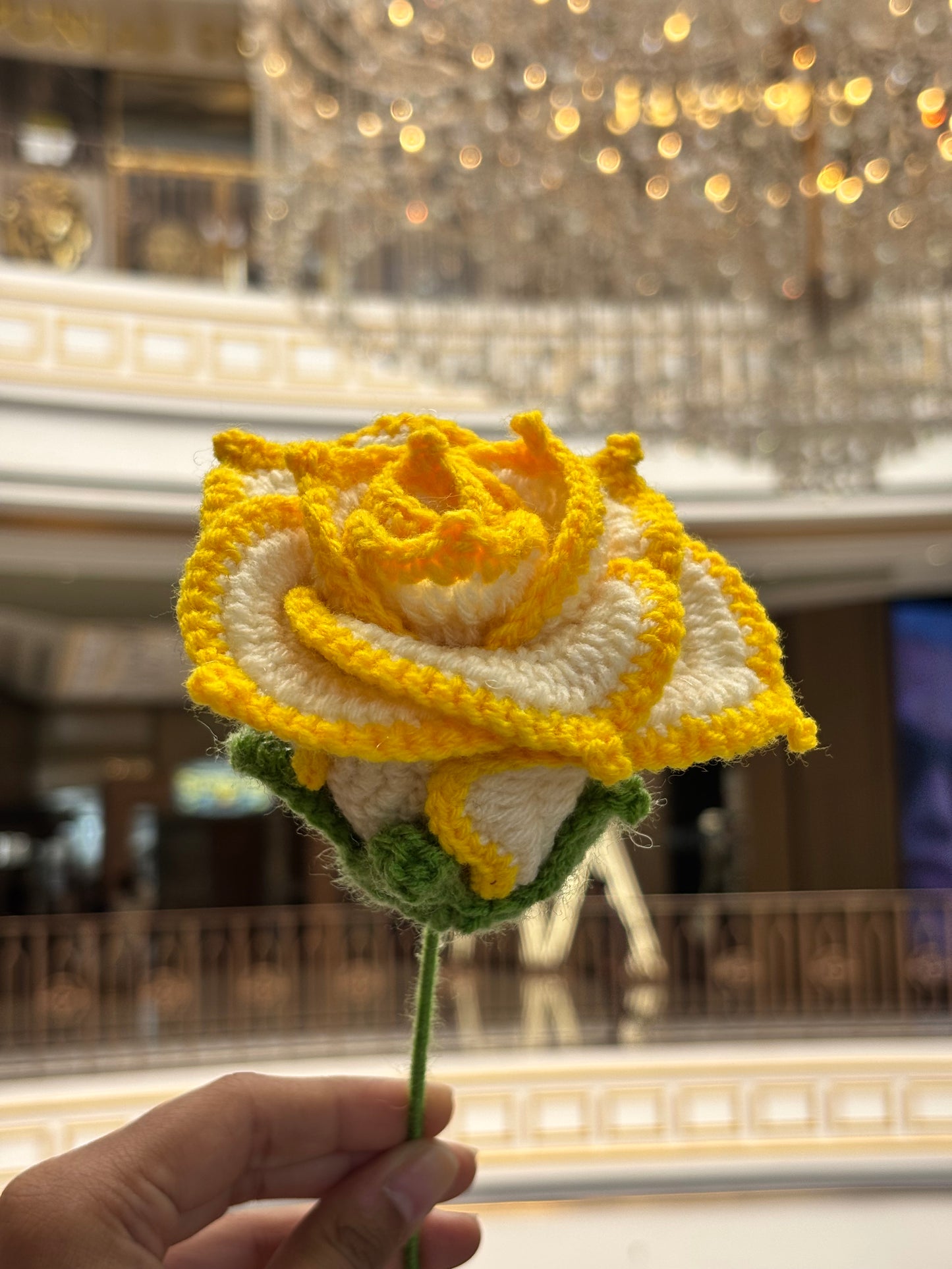 Crochet Flower | Off White | Yellow Border Rose