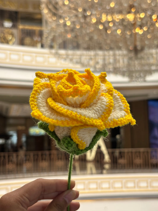 Crochet Flower | Off White | Yellow Border Rose