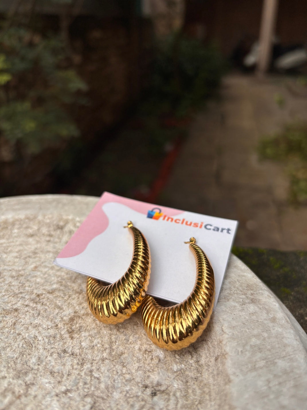 Golden Crescent Anti-Tarnish Hoop Earrings