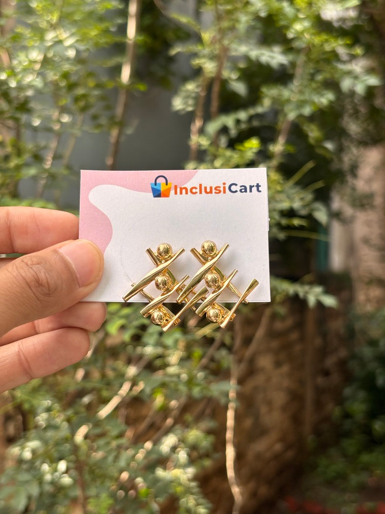 Geometric Grid Anti-Tarnish Rose Gold Stud Earrings