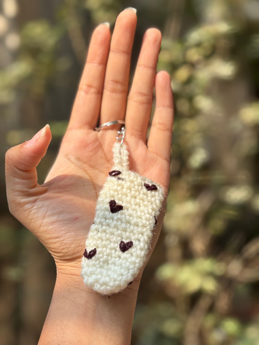 Crochet Lipstick Holder | White Handmade Holder with Brown Heart