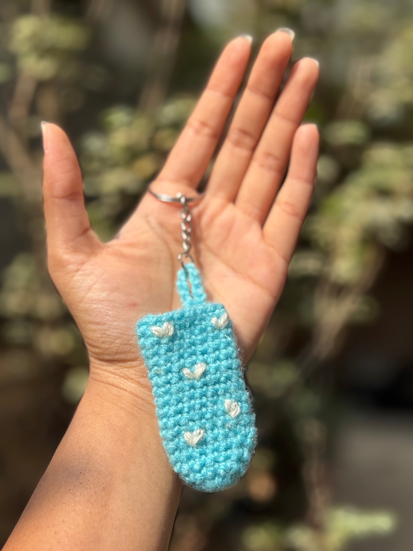 Crochet Lipstick Holder | Blue Handmade Holder with White Heart