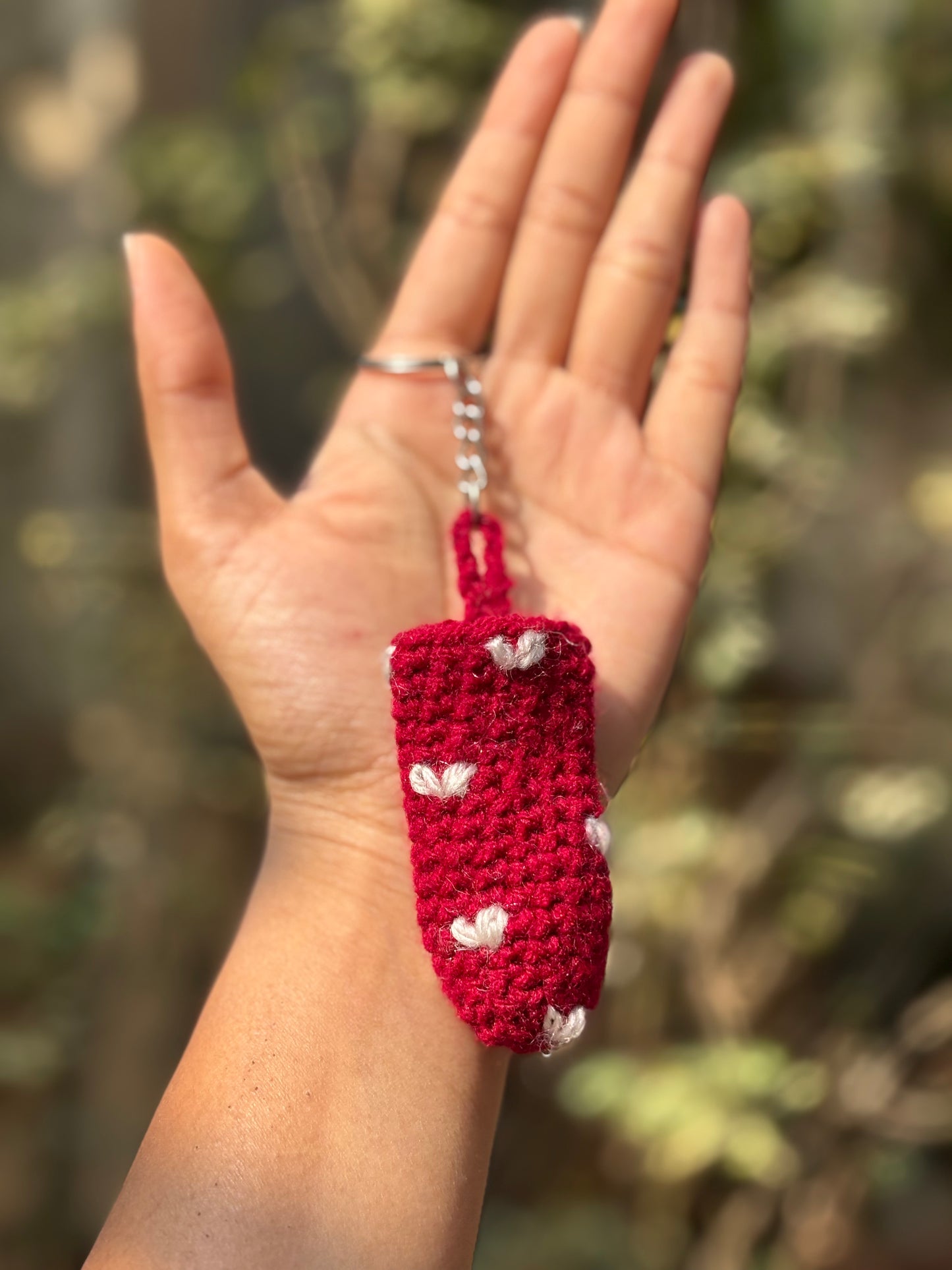 Crochet Lipstick Holder | Red Handmade Holder with White Heart