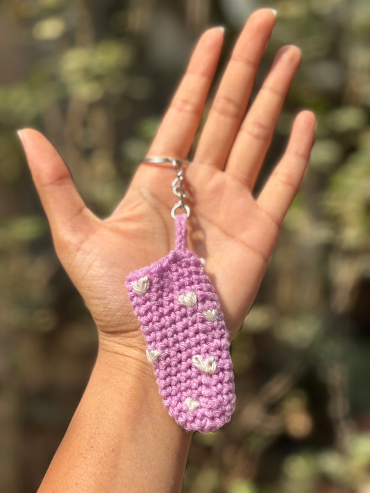 Crochet Lipstick Holder | Lavender Handmade Holder with White Heart