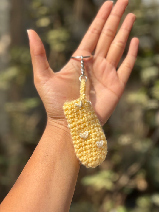 Crochet Lipstick Holder | Yellow Handmade Holder with White Heart