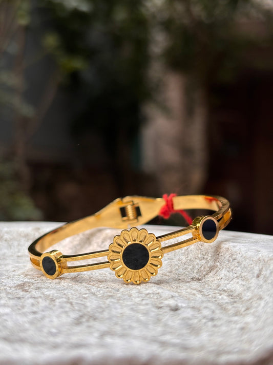 Gold Floral Stone Cuff Bracelet – Anti-Tarnish