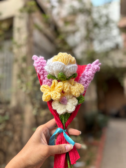 Crochet Bouquet | Multi shade Rose, Lavender Stick, Wood Sorrel Flowers