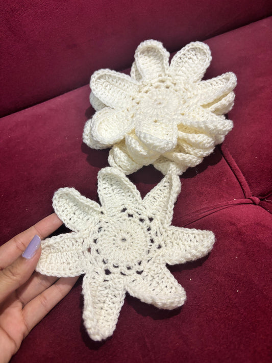 Crochet Flower Tea Coaster | White | Per Patch