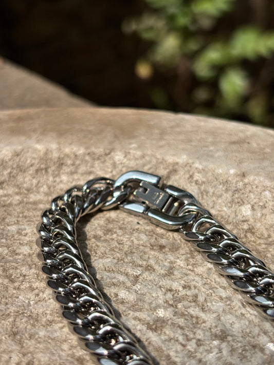 Mens Chain Bracelet | Silver Thin Interlocking Chain