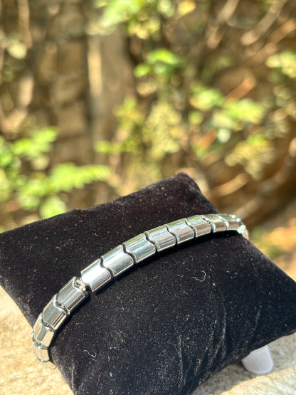 Mens Band Bracelet | Silver Interlocking Chain