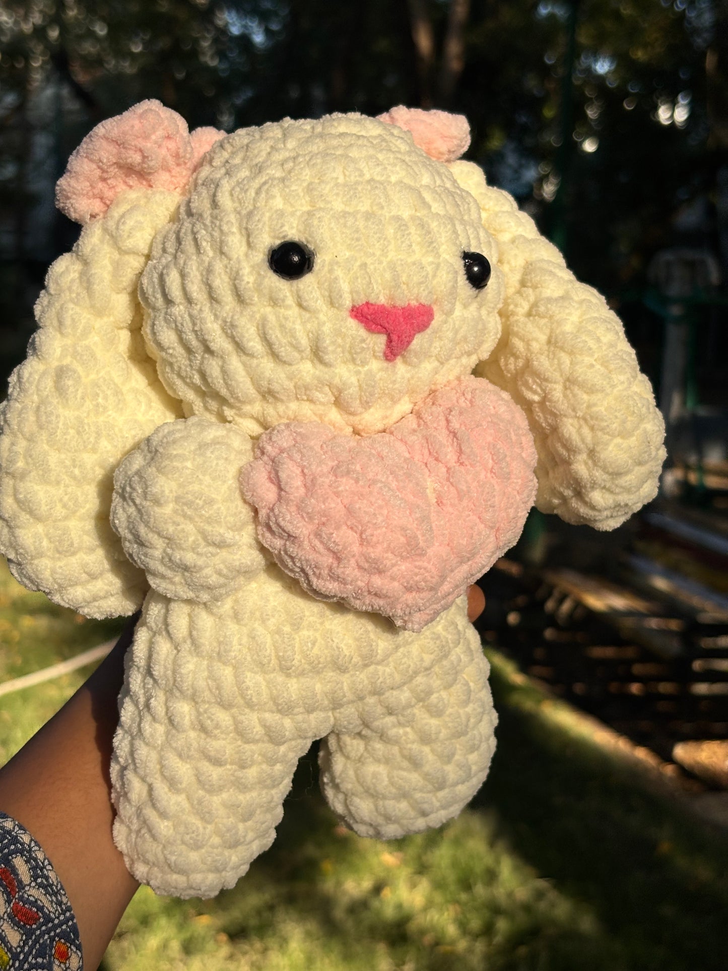Crochet Plushie | Cute White Bunny with Baby Pink Heart