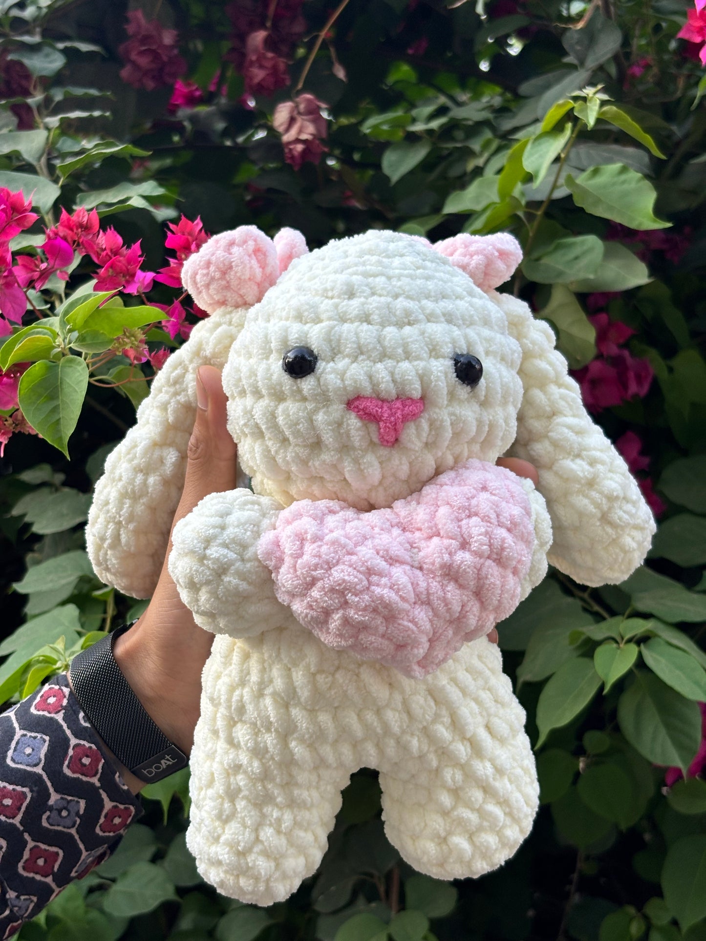 Crochet Plushie | Cute White Bunny with Baby Pink Heart