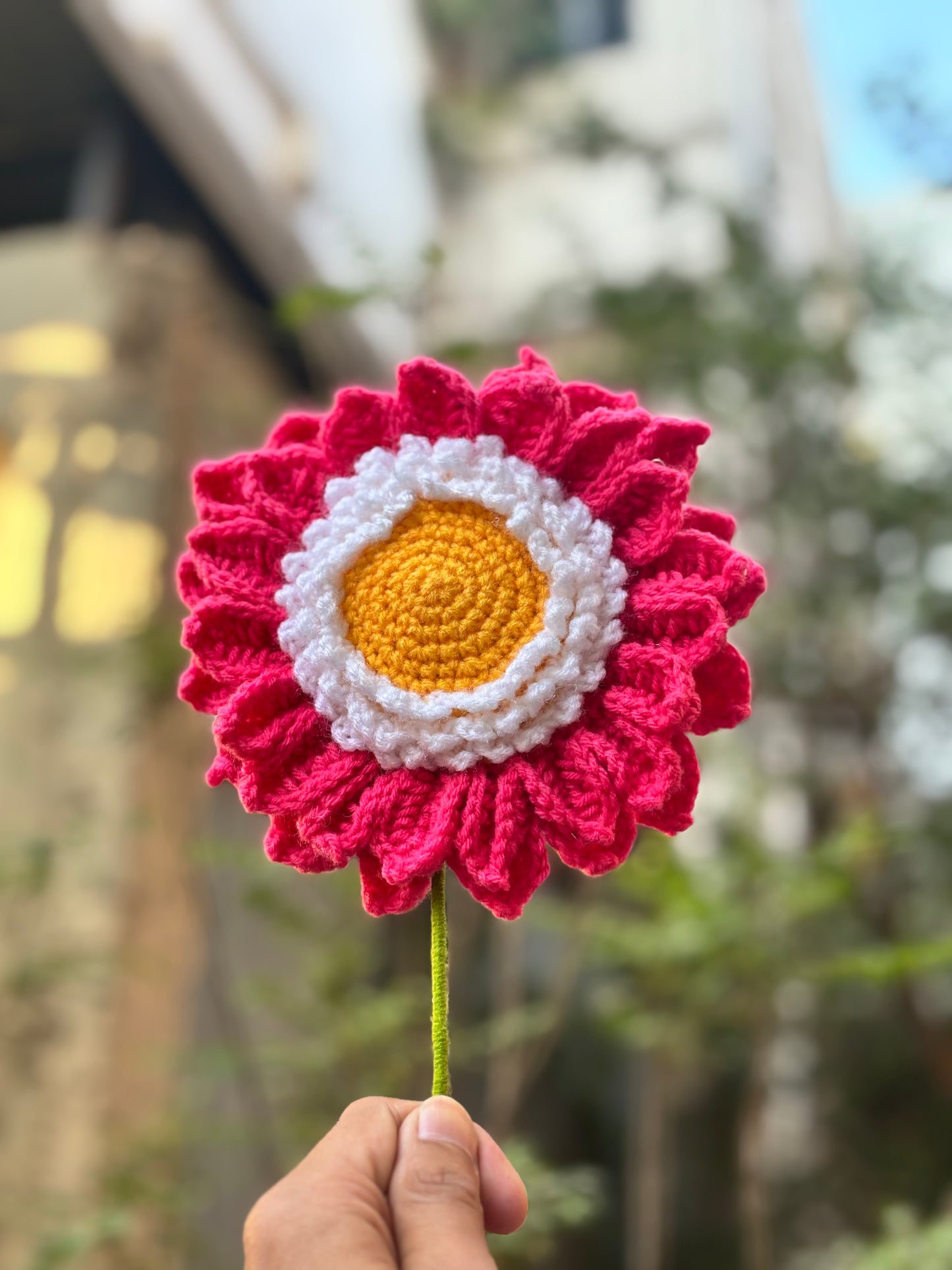 Crochet Sunflower Big | Pink White Shade