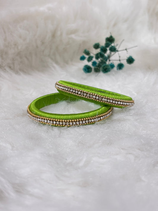 Elegant Stone Work Thread Bangles Green