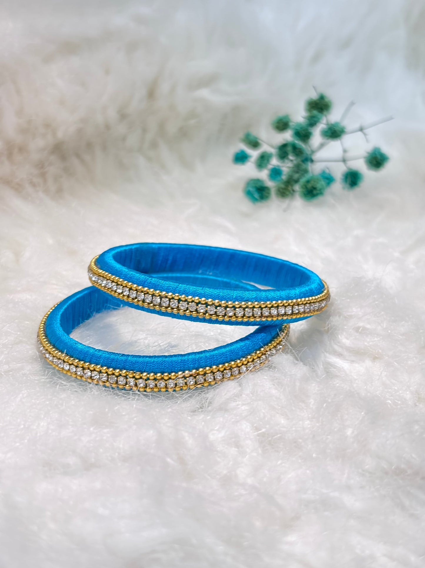 Elegant Stone Work Thread Bangles Blue