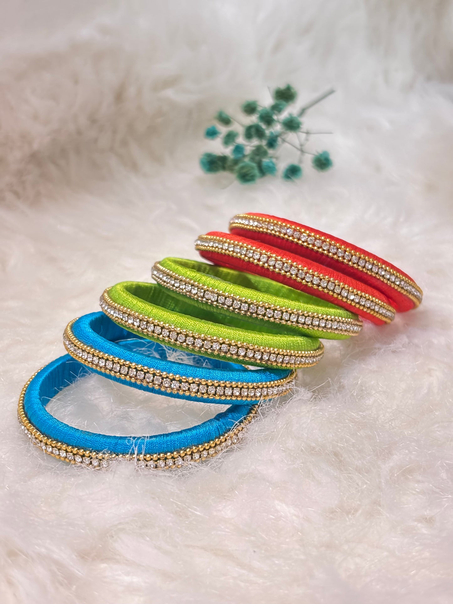 Elegant Stone Work Thread Bangles 3 pairs