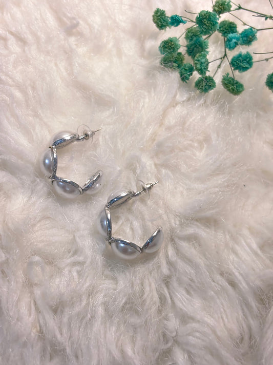 Silver Pearl Hoops