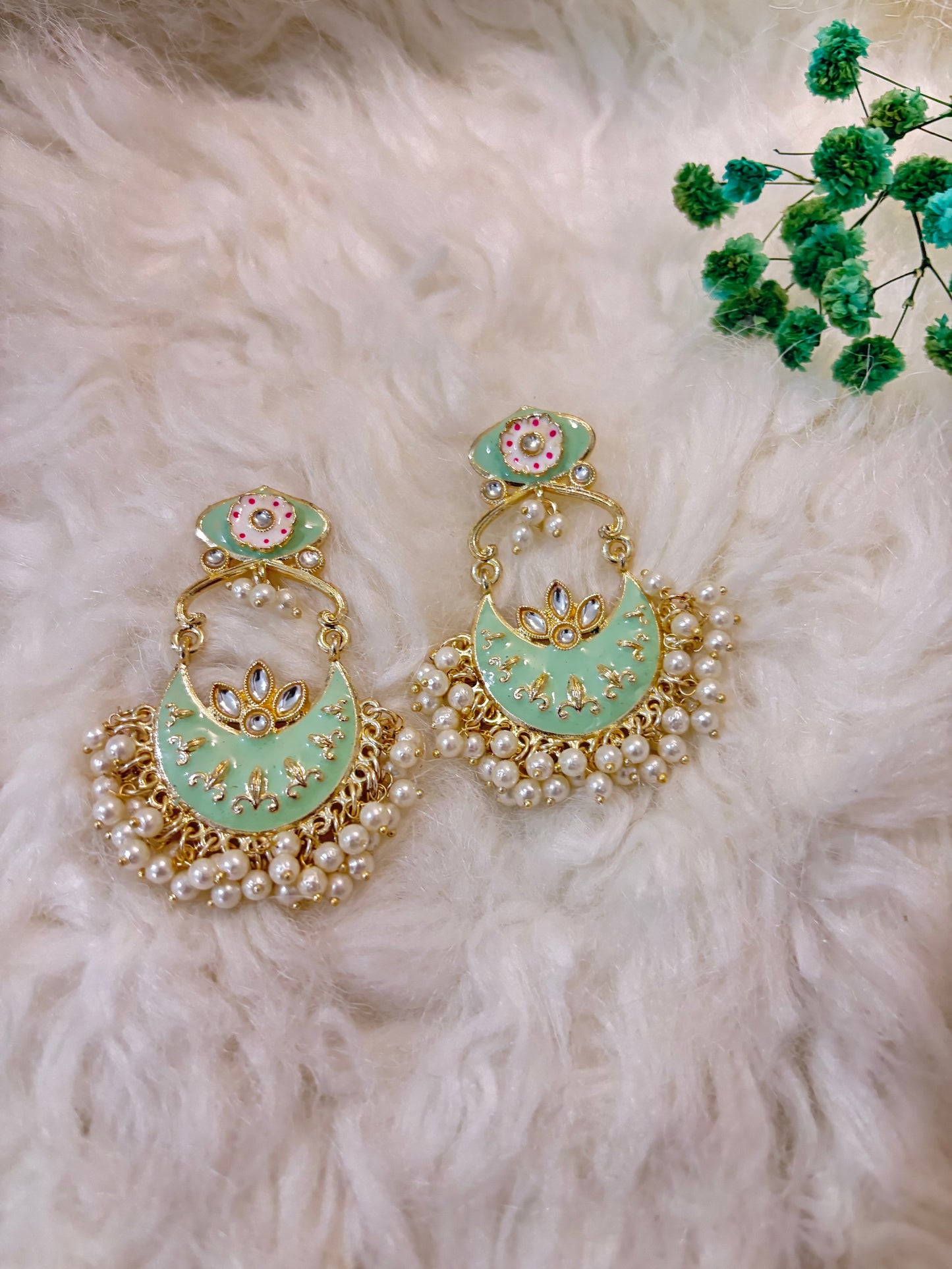 Lime Green Blossom Kundan Drops