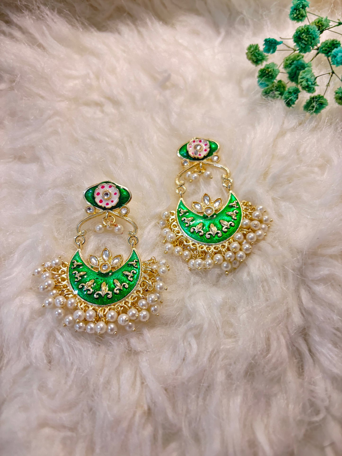 Green Blossom Kundan Drops