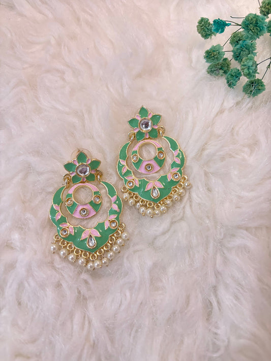 Chandbali Kundan Earrings Green