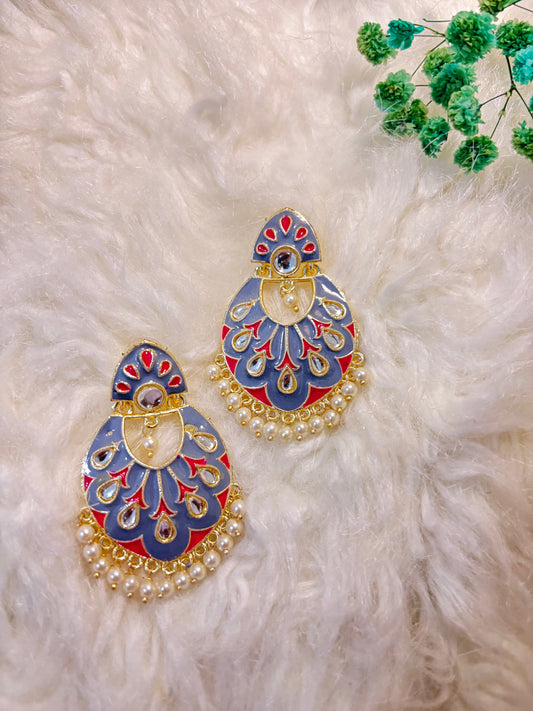 Meenakari Kundan Pearl Earrings