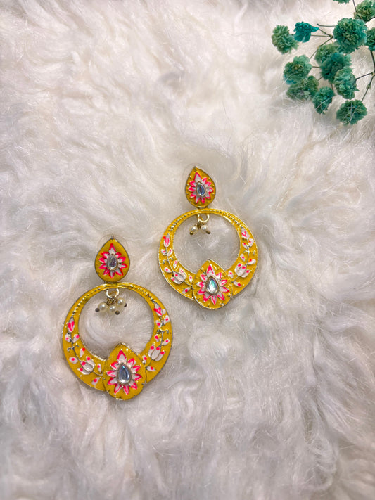 Yellow Glossy Meenakari Drop Earrings