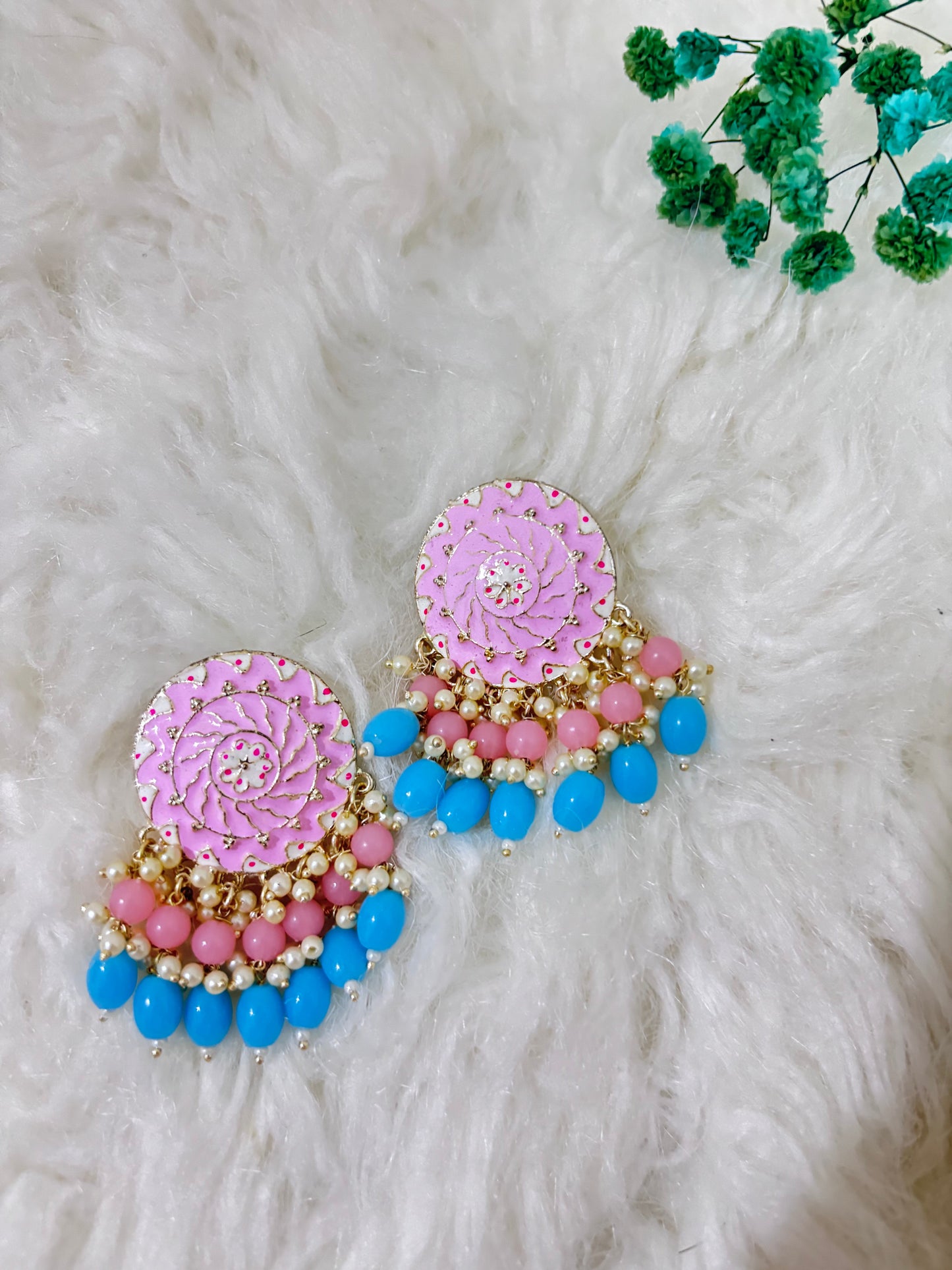 Pink Blue Koral Jhumki