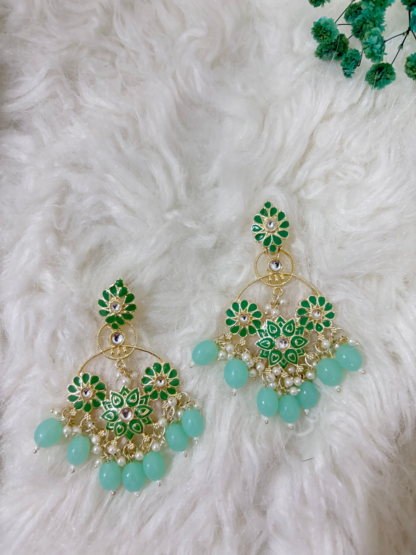 Green Cluster Beads Earrings