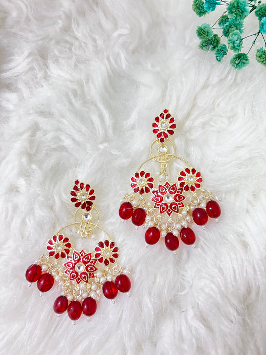 Red Cluster Beads Earrings