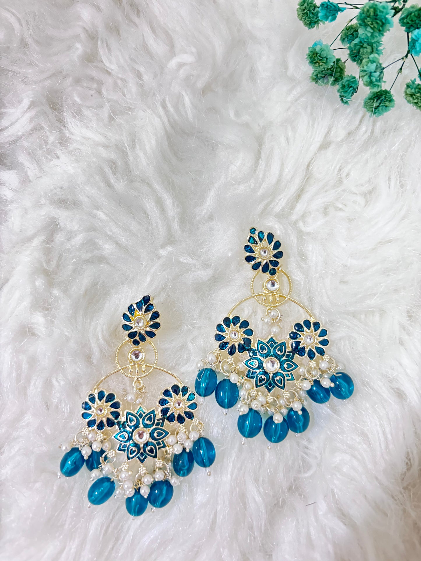 Blue Cluster Beads Earrings