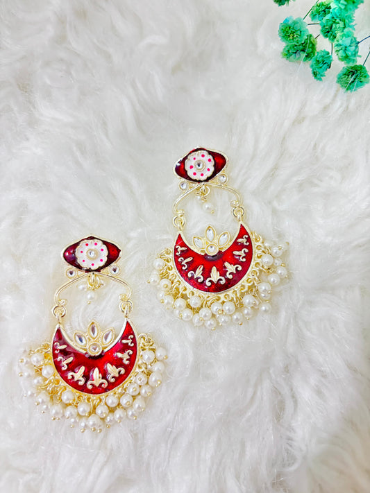 Meenakari Red Chandbali Earrings