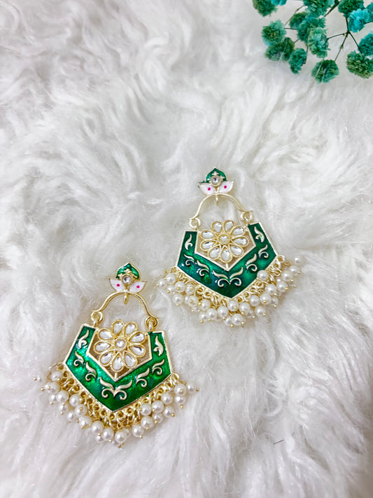 Meenakari Green Chandbali Earrings