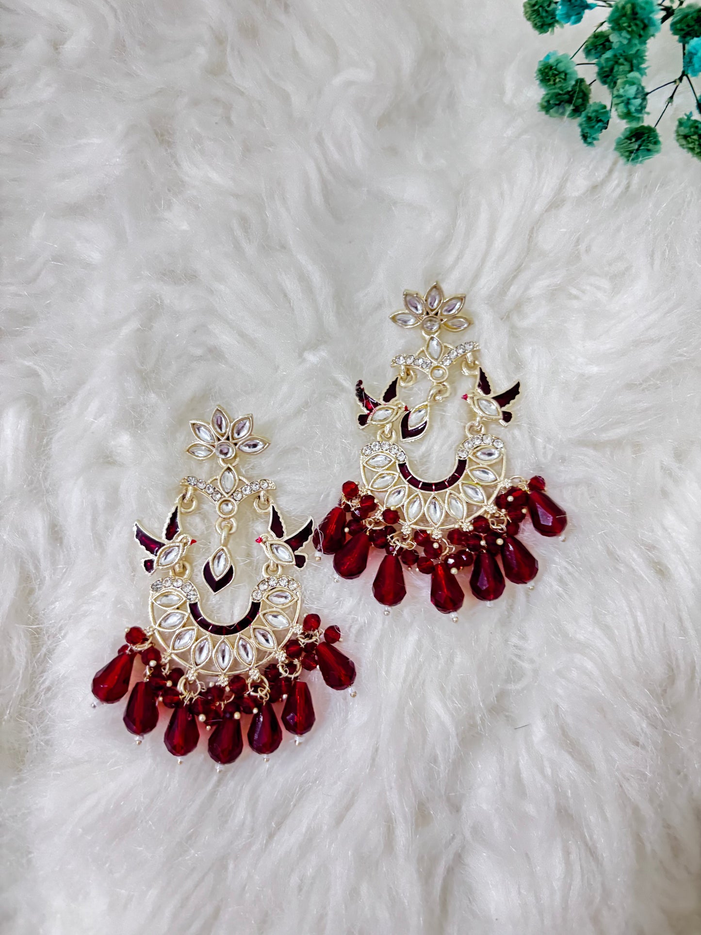 Chandbali Lotus Maroon Earrings