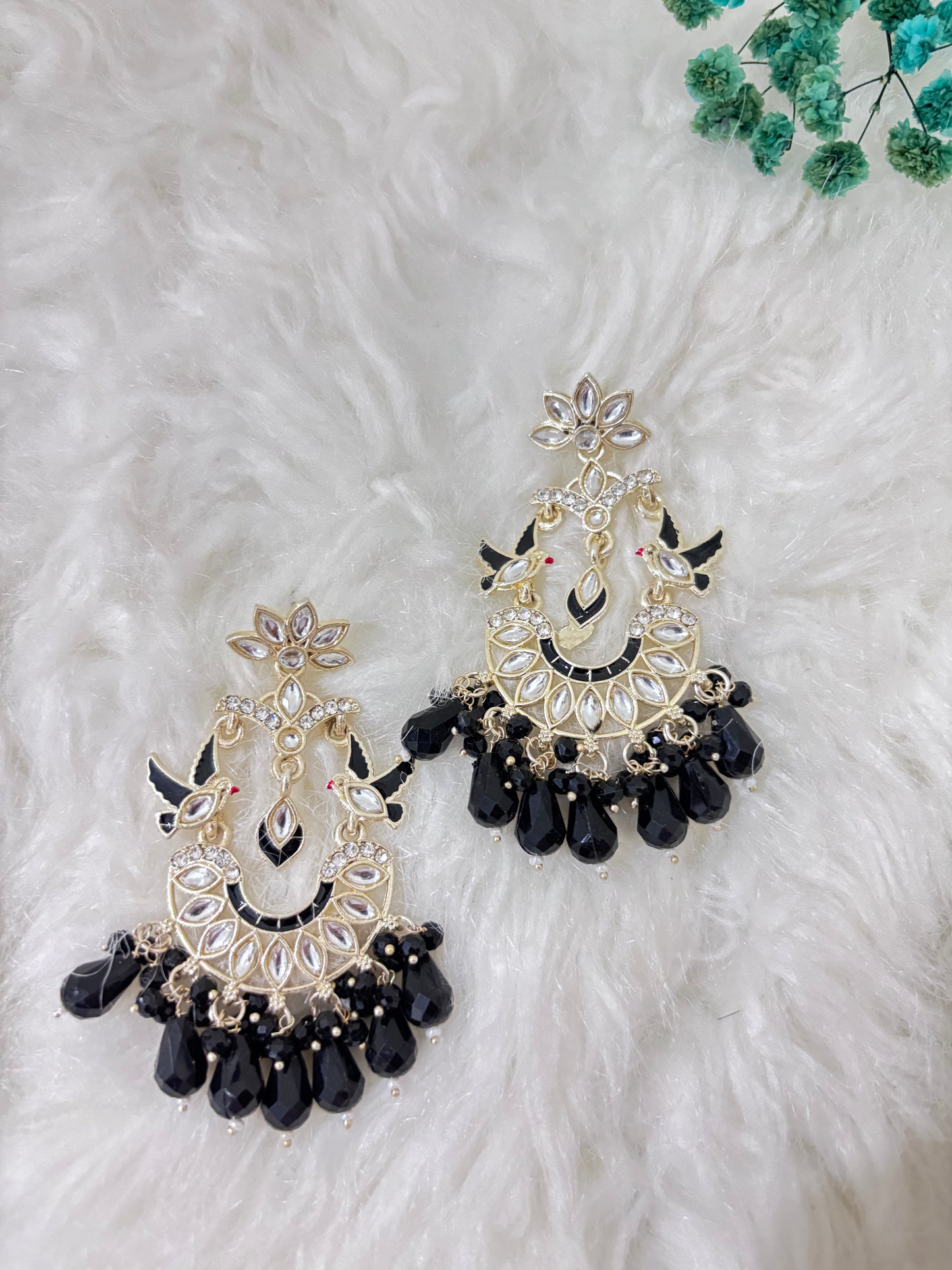 Chandbali Lotus Black Earrings