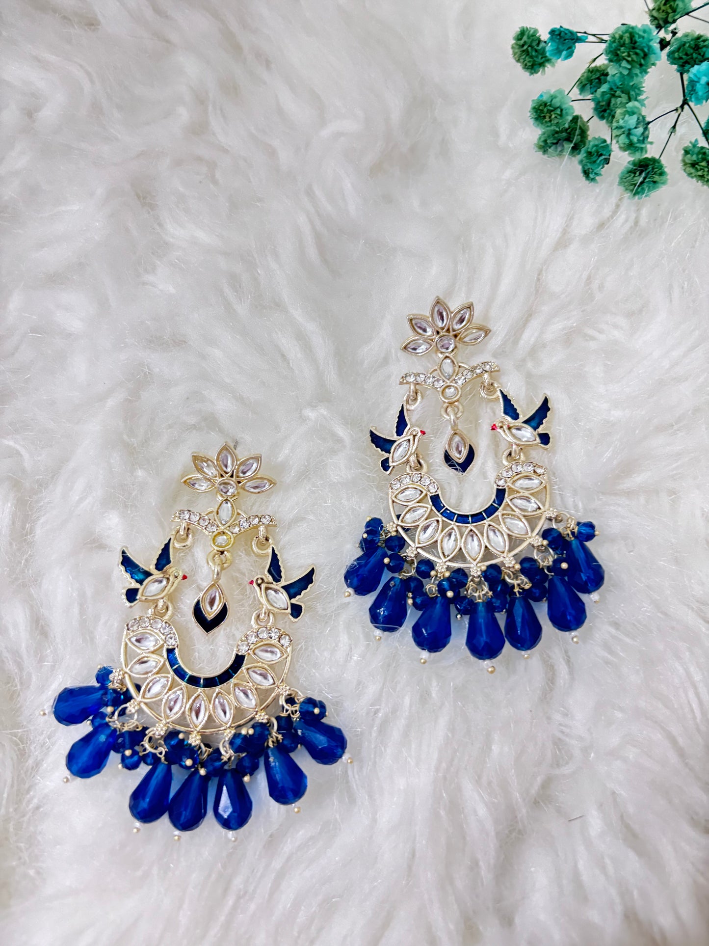 Chandbali Lotus Blue Earrings