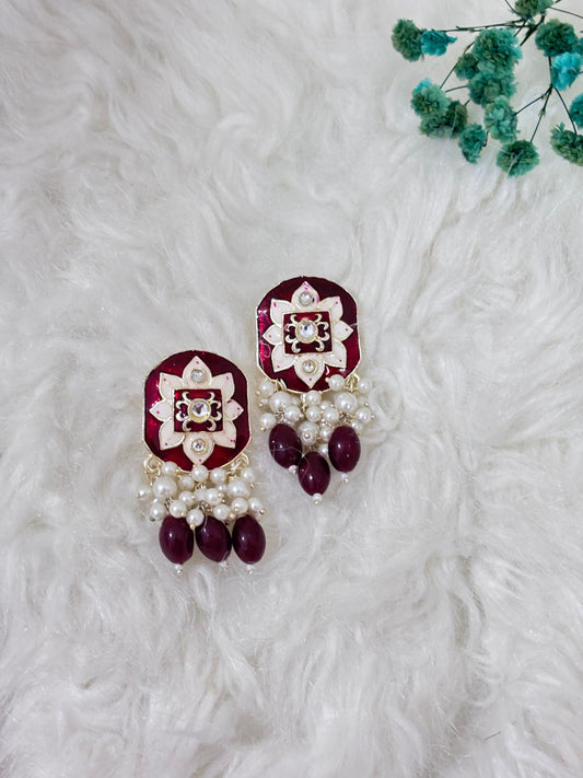 Meenakari Kundan Red Beads Earrings