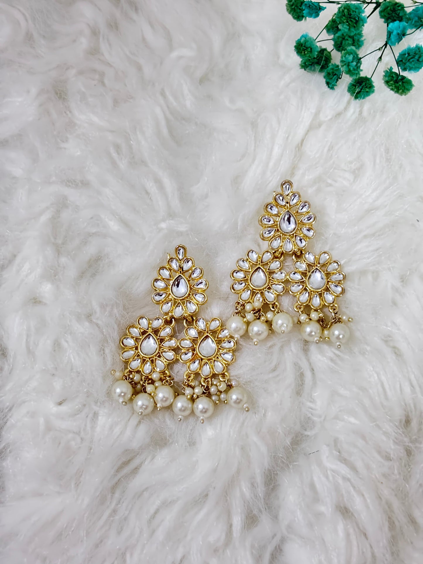 Golden Pearl Beaded Kundan Earrings